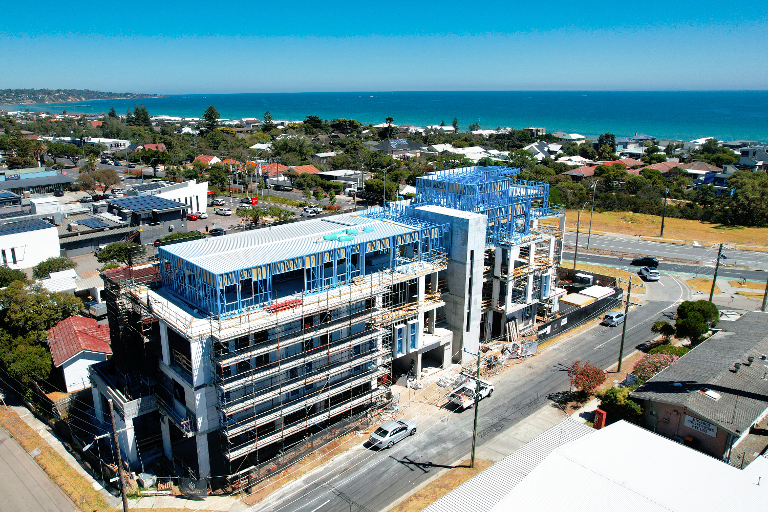 Lightweight Truecore steel frames at 303 Nepean Hwy Frankston Apartment Melbourne by CMG Frames and Samssons Projects.