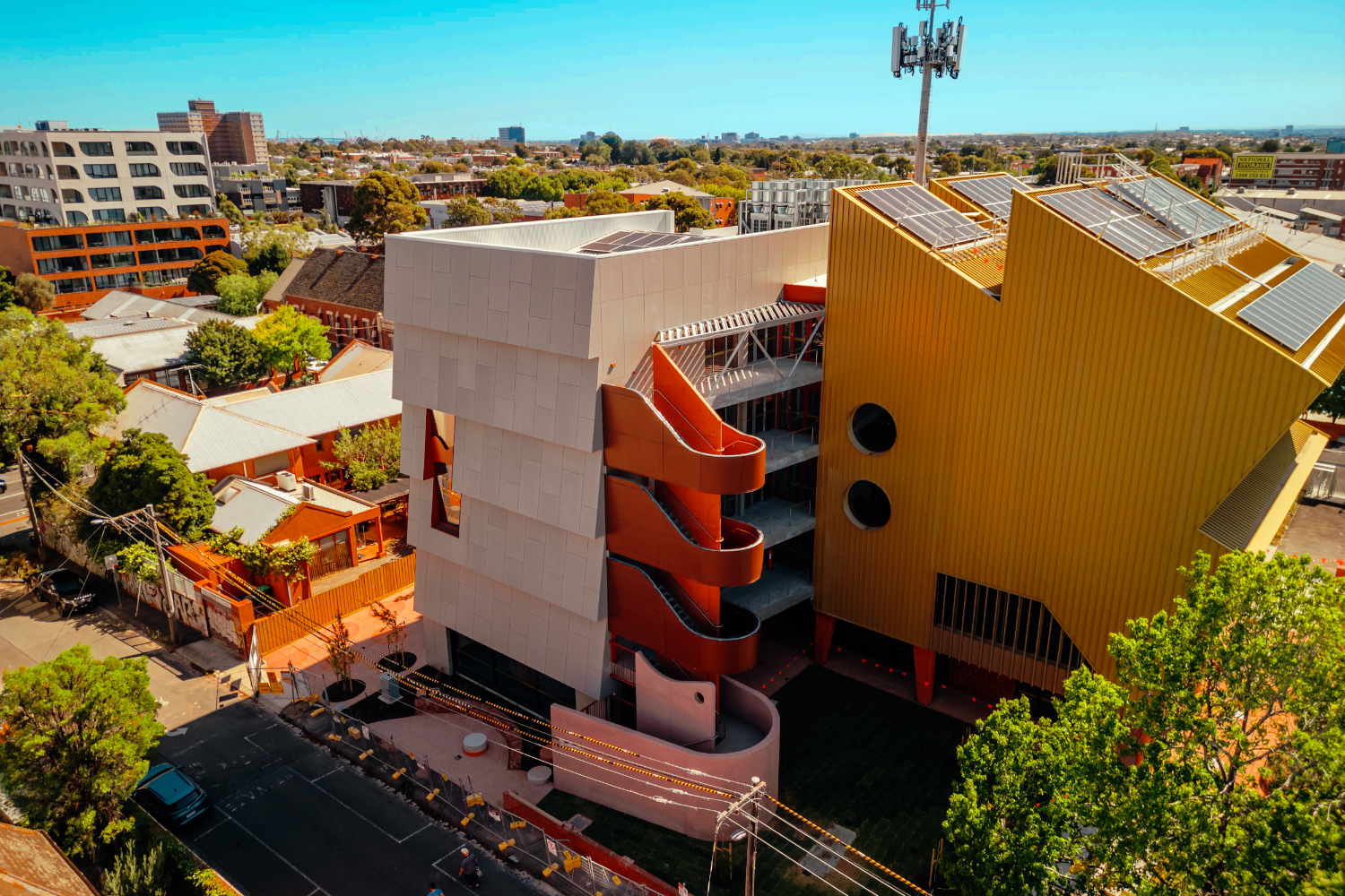 Balam Balam Place, Brunswick, featuring Modular Lightweight Steel Façade and Upper Level Framing by CMG Frames as part of Merri-bek City Council's Saxon Street redevelopment.