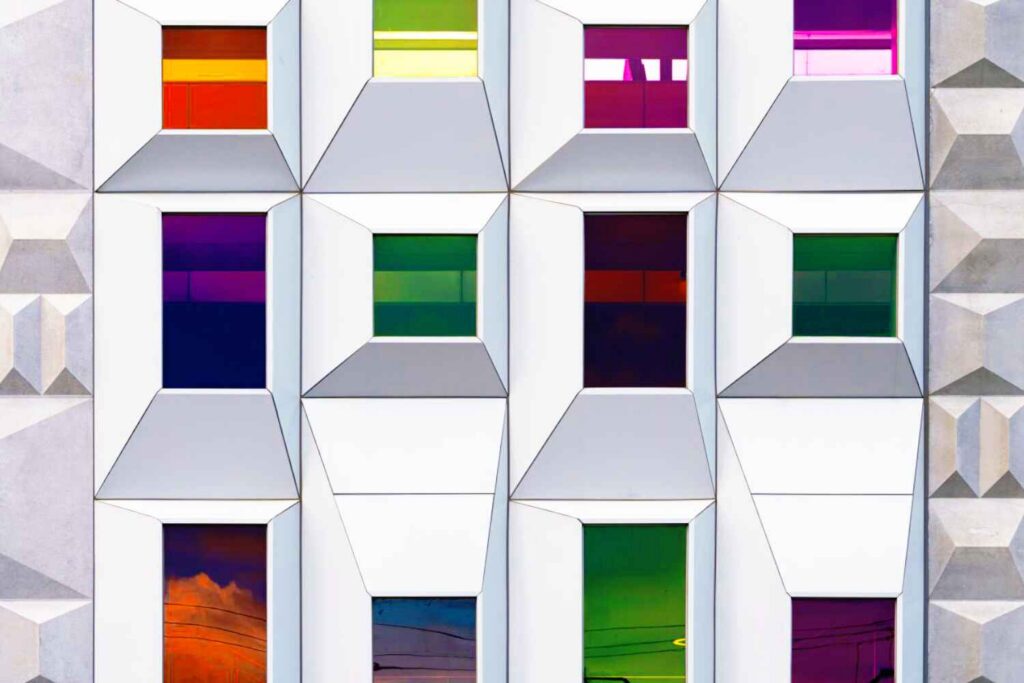 Bell Station's multicoloured glazed feature window that saw it declared one of the World's Most Beautiful Passenger Stations by the Prix Versailles after its 2022 renovation as part of Victoria's Level Crossing Removal Project.