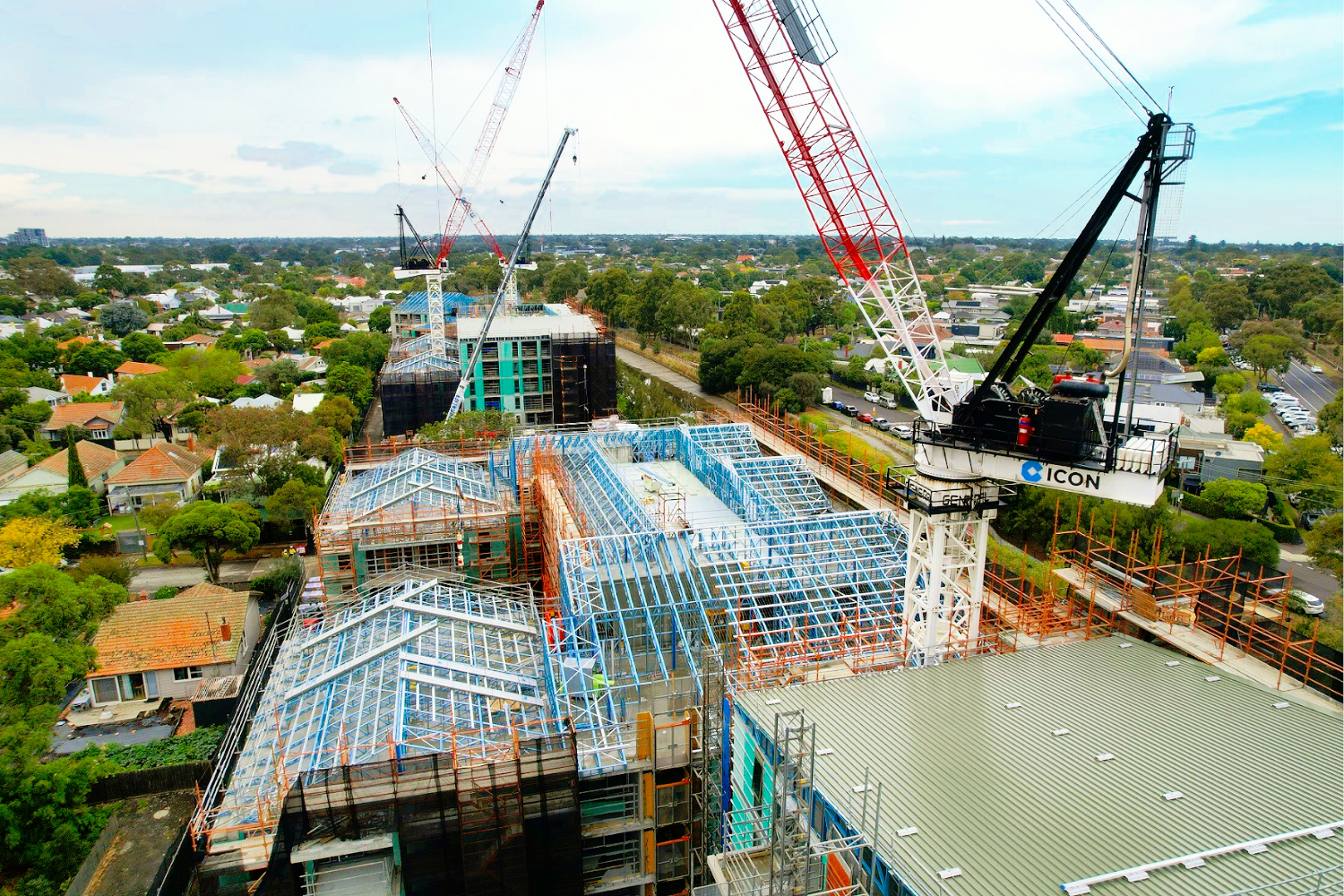 Modular Lightweight Steel Façade and Roof Truss Framing at Brighton Public Housing Renewal Project, supplied by CMG Frames.