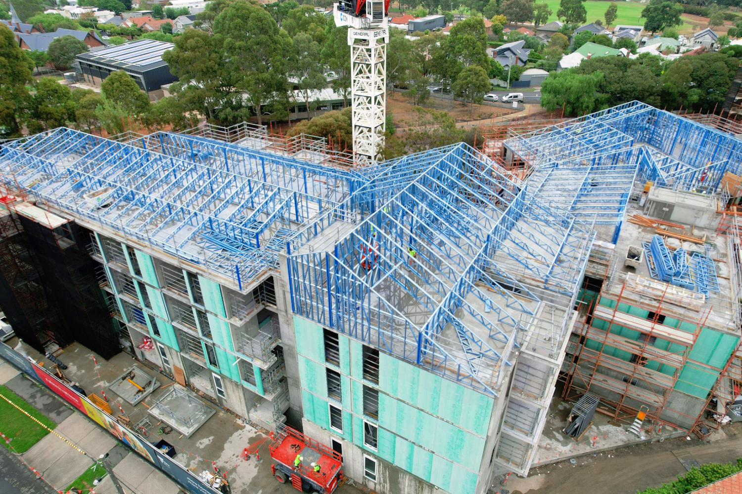 Modular Lightweight Steel Façade and Roof Truss Framing at Brighton Public Housing Renewal Project, supplied by CMG Frames.