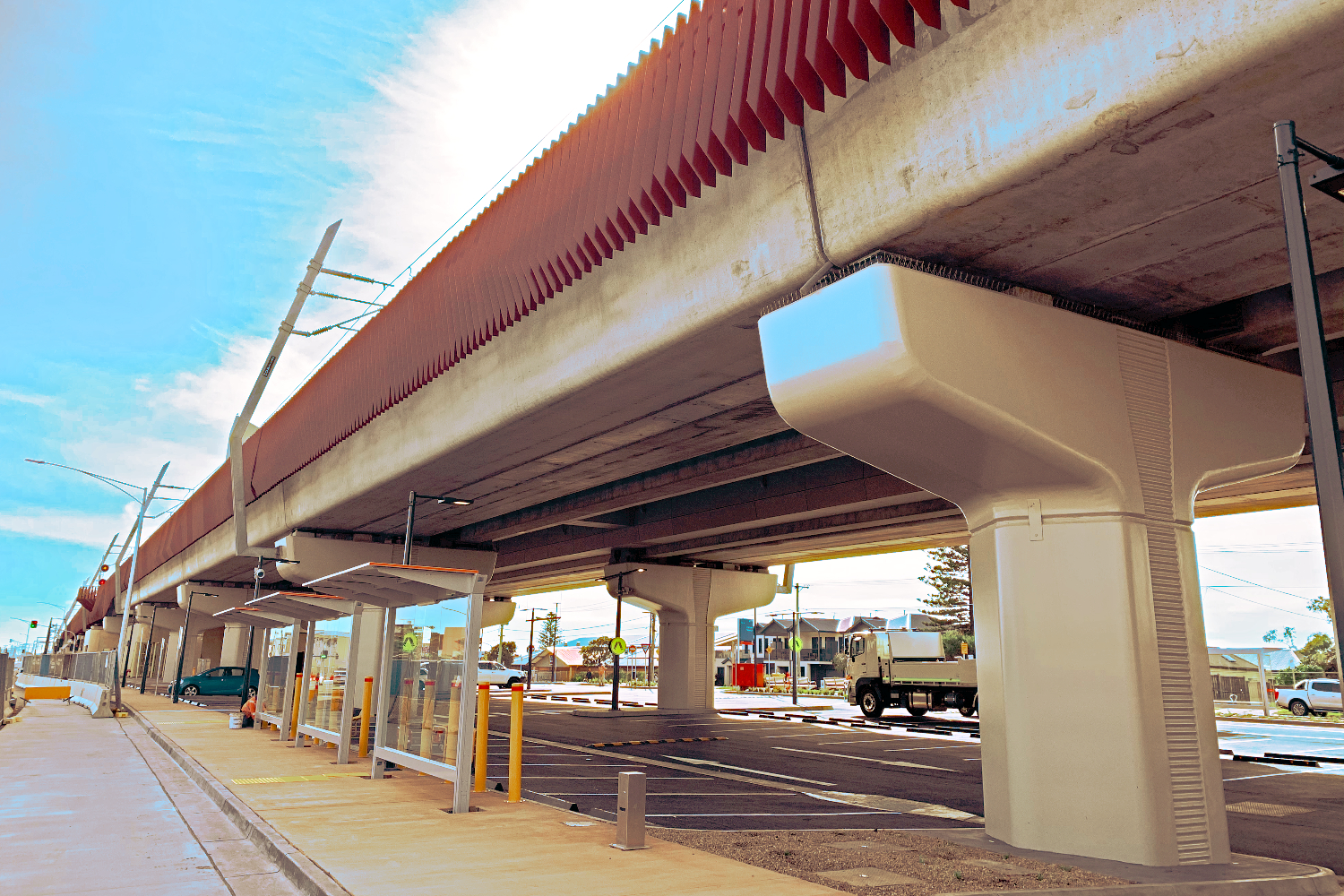 Custom Modular Steel Framing for Carrum Station Overpass, delivered by CMG Frames as part of the Level Crossing Removal Project.