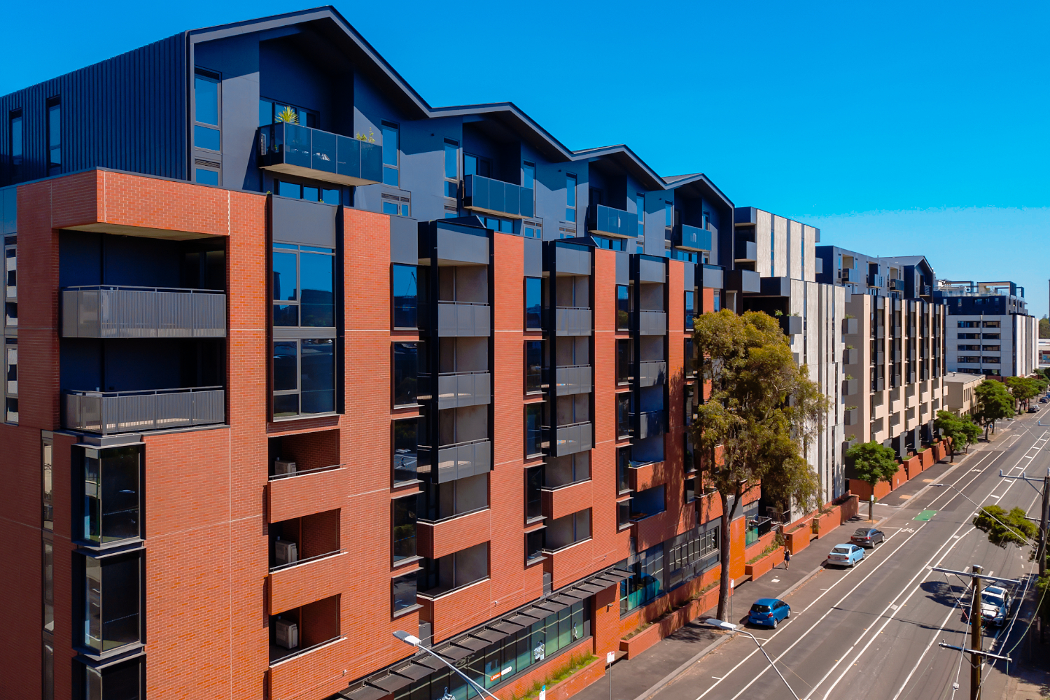 The Local Kensington Apartments in Melbourne with lightgauge steel frame roof by CMG Frames using Truecore Steel.