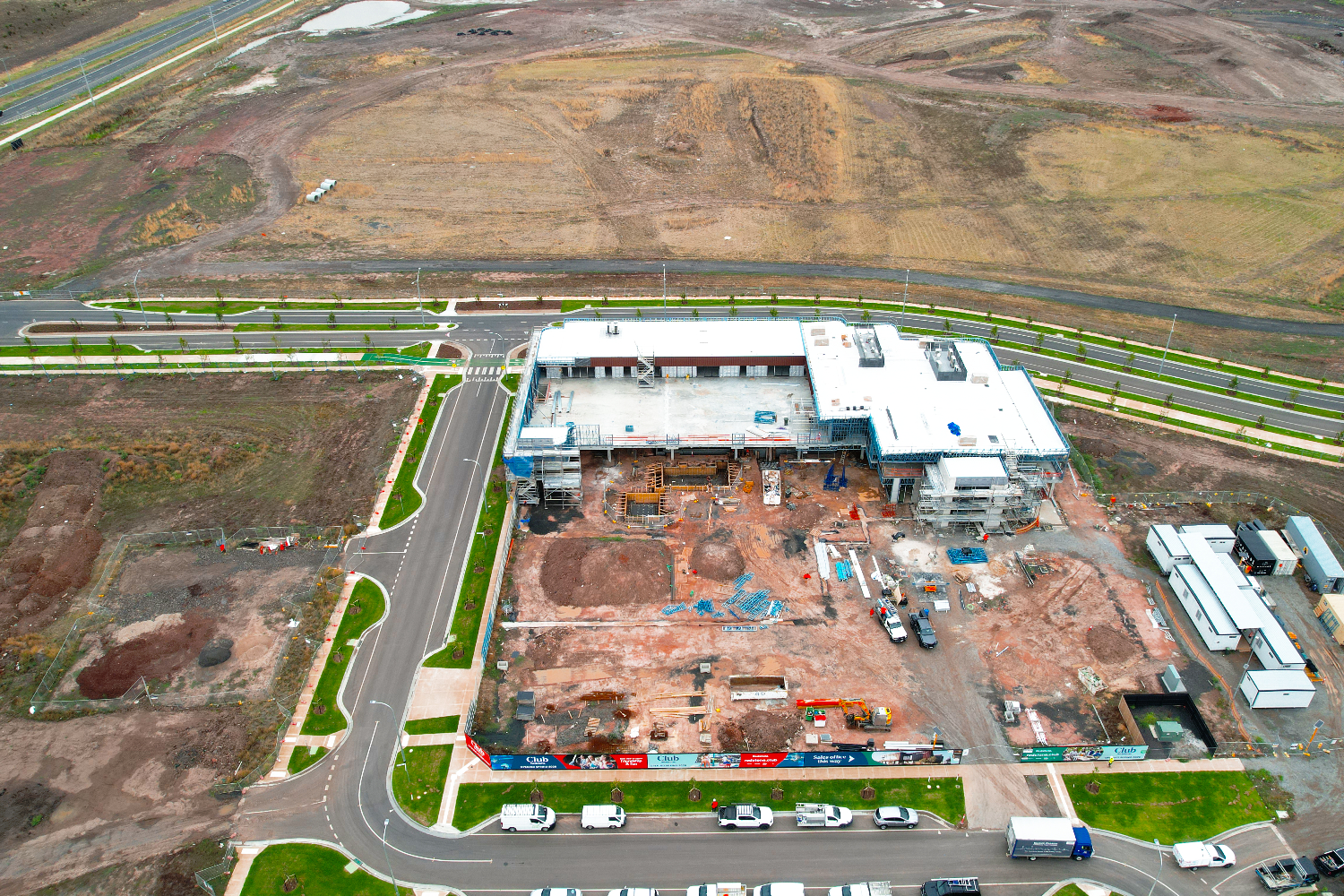 Lightweight steel framing enabling sweeping architectural curves at Jardon Redstone Sunbury, by CMG Frames.