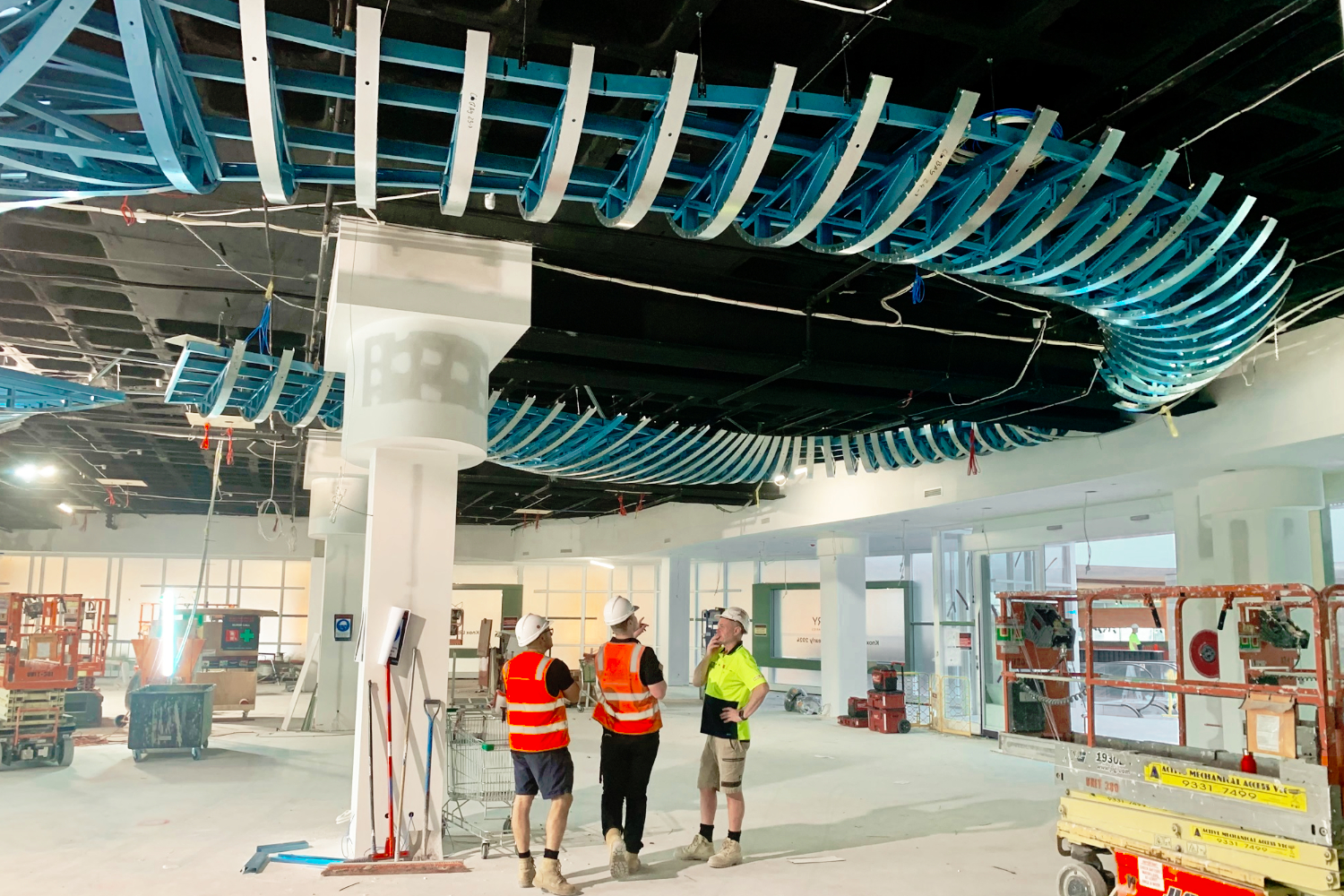 Custom lightweight steel feature ceiling by CMG Frames at Knox Library Melbourne.
