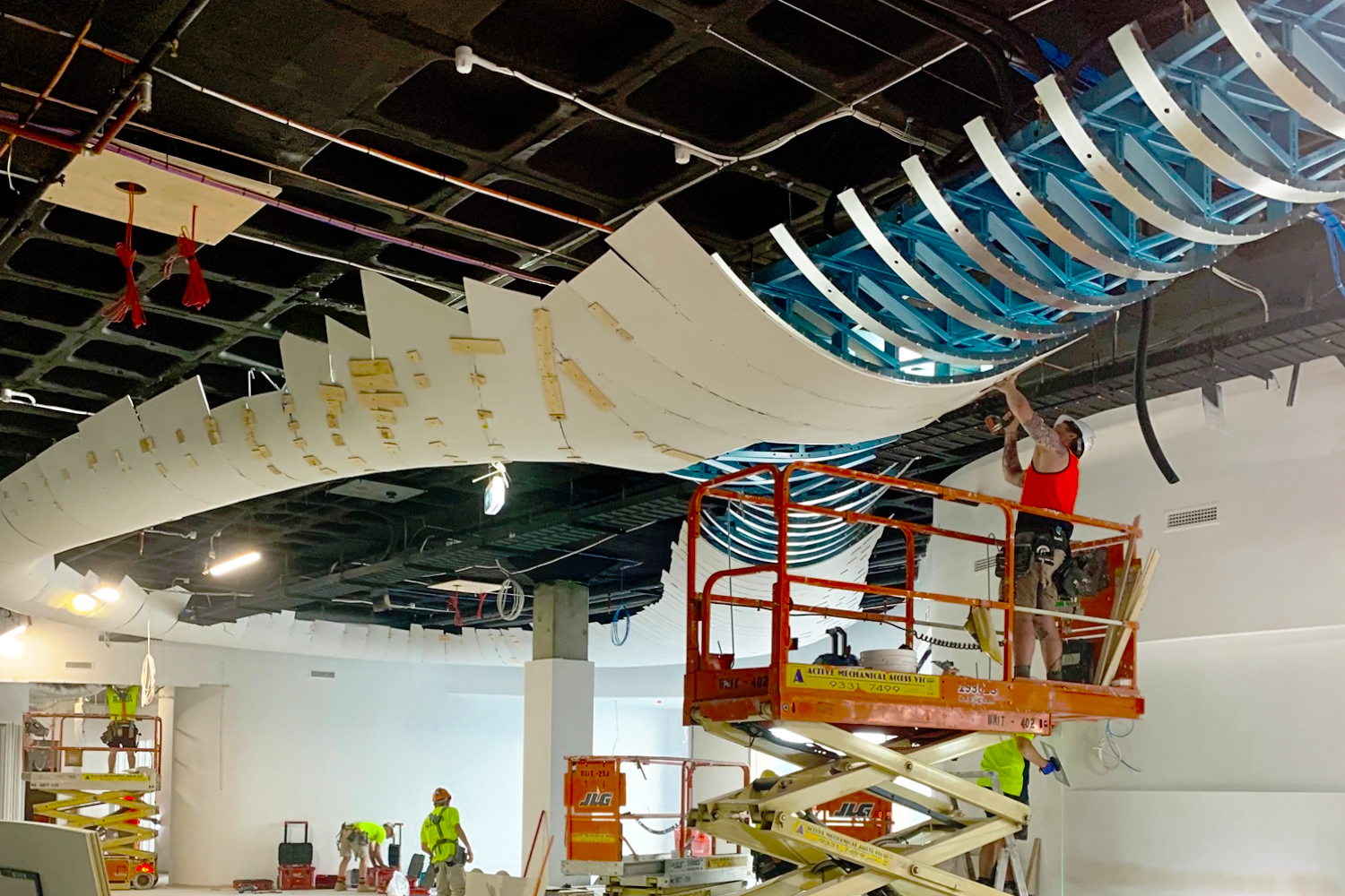 Custom lightweight steel feature ceiling by CMG Frames at Knox Library Melbourne.