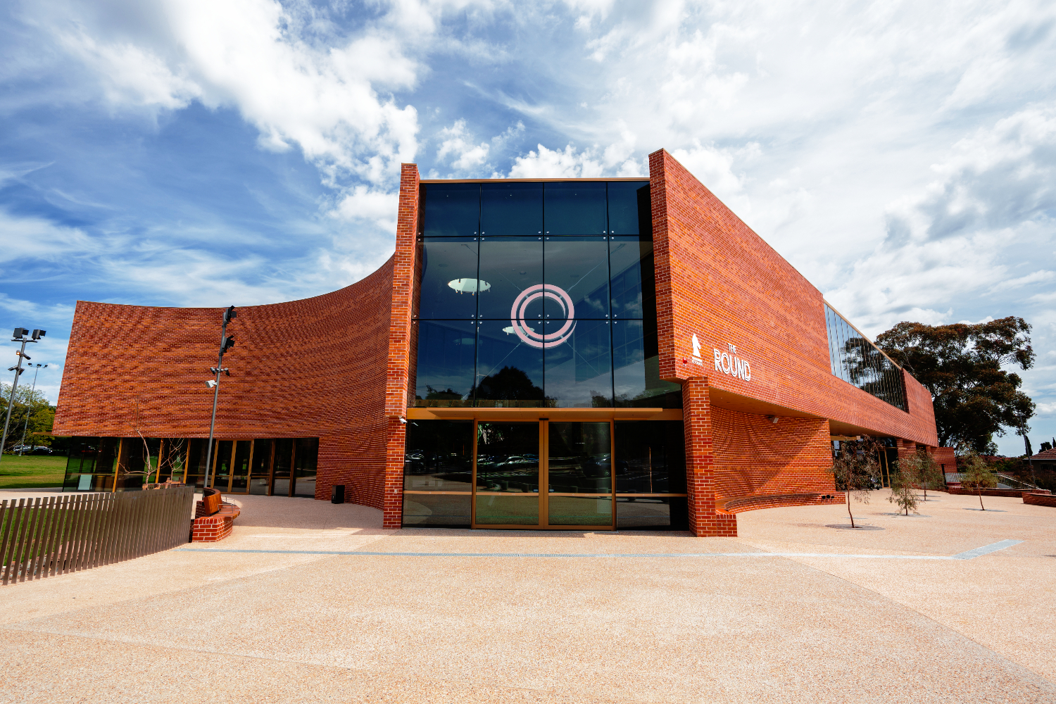 The Round Whitehorse Performing Arts Centre in Nunawading, Melbourne, with a brick-slip light guage steel frame face designed by CMG Frames.