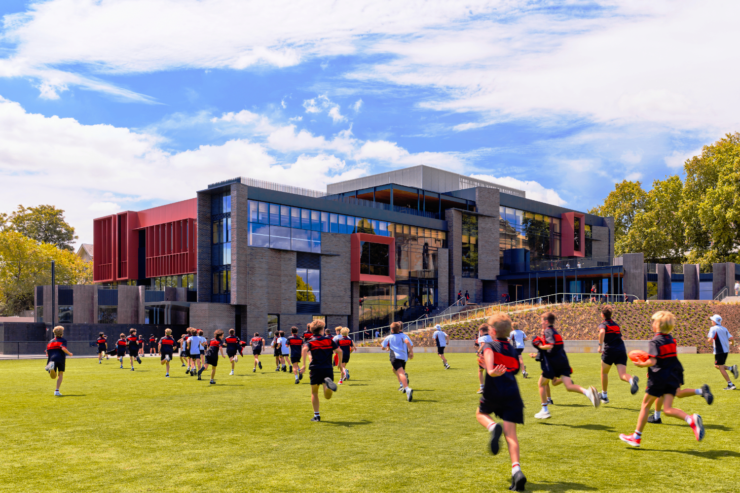 Light Gauge Truecore Steel frame facade by CMG Frames at Xavier College Melbourne.