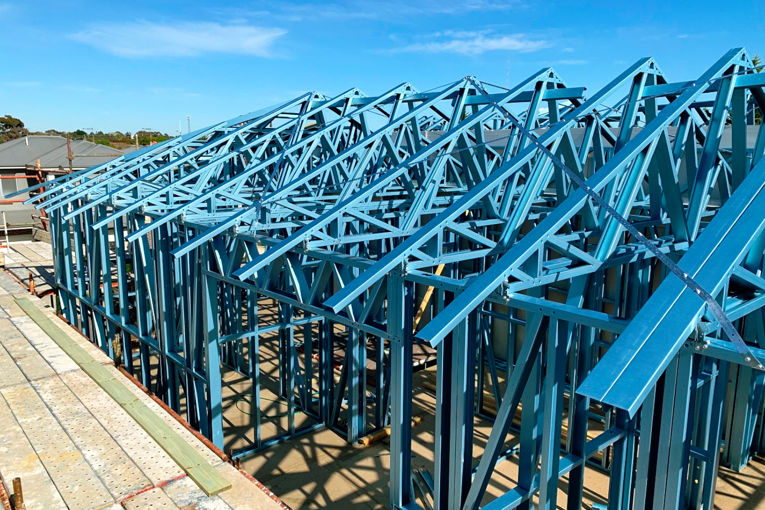 Lightweight Truecore Bluescope steel framing system by CMG Frames at JAB Developments townhouses in Keilor, Victoria.