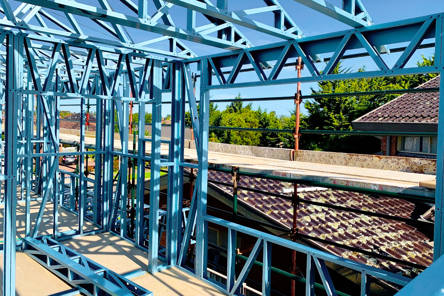 Lightweight Truecore Bluescope steel framing system by CMG Frames at JAB Developments townhouses in Keilor, Victoria.