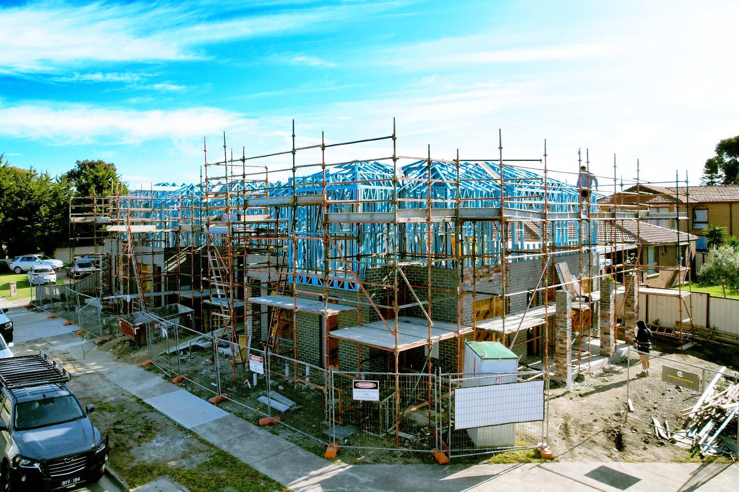 Lightweight Truecore Bluescope steel framing system by CMG Frames at JAB Developments townhouses in Keilor, Victoria.