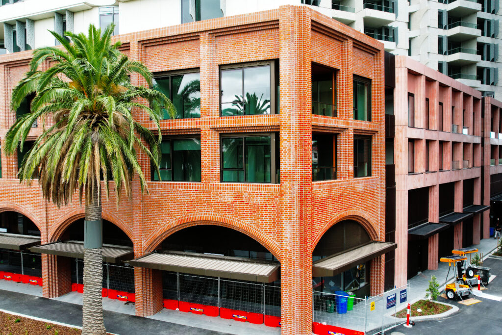 Prefabricated modular lightweight steel frame facade with a brick slip system by CMG Frames at Mcnab Avenue, Footscray.