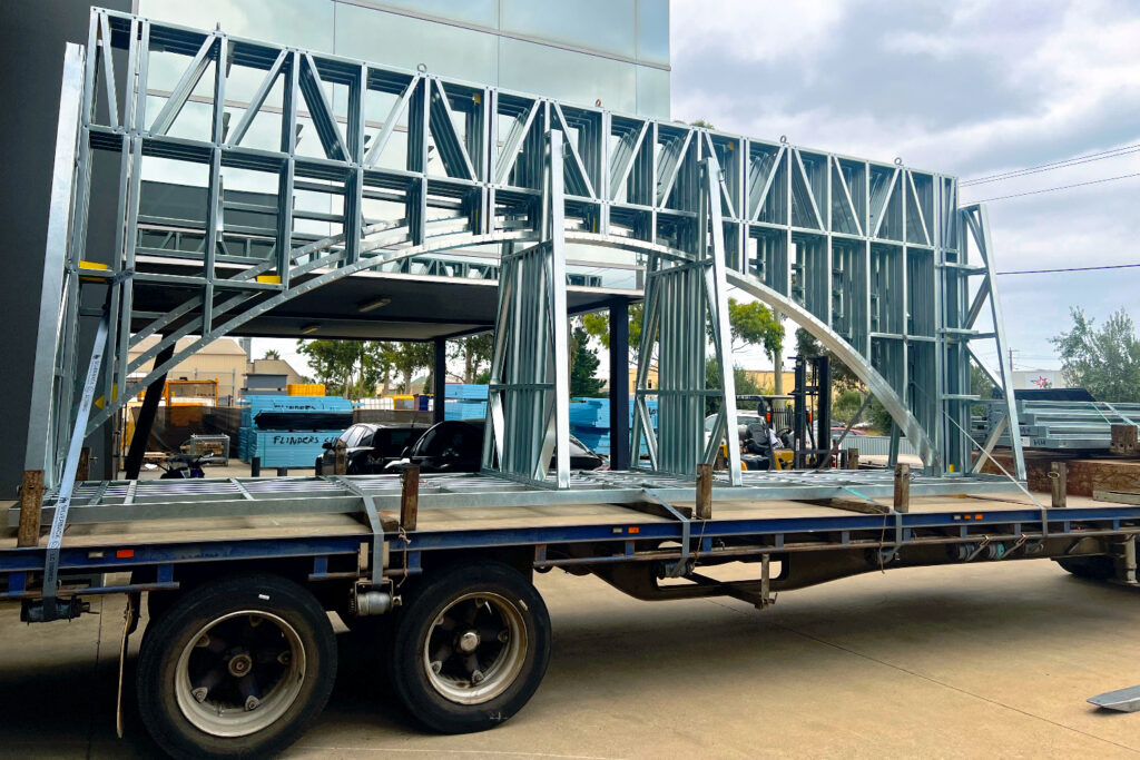 Prefabricated modular lightweight steel frame facade with a brick slip system by CMG Frames at Mcnab Avenue, Footscray.