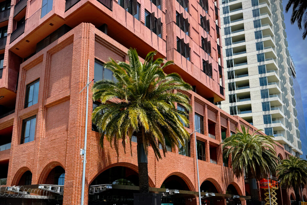 Prefabricated modular lightweight steel frame facade with a brick slip system by CMG Frames at Mcnab Avenue, Footscray.